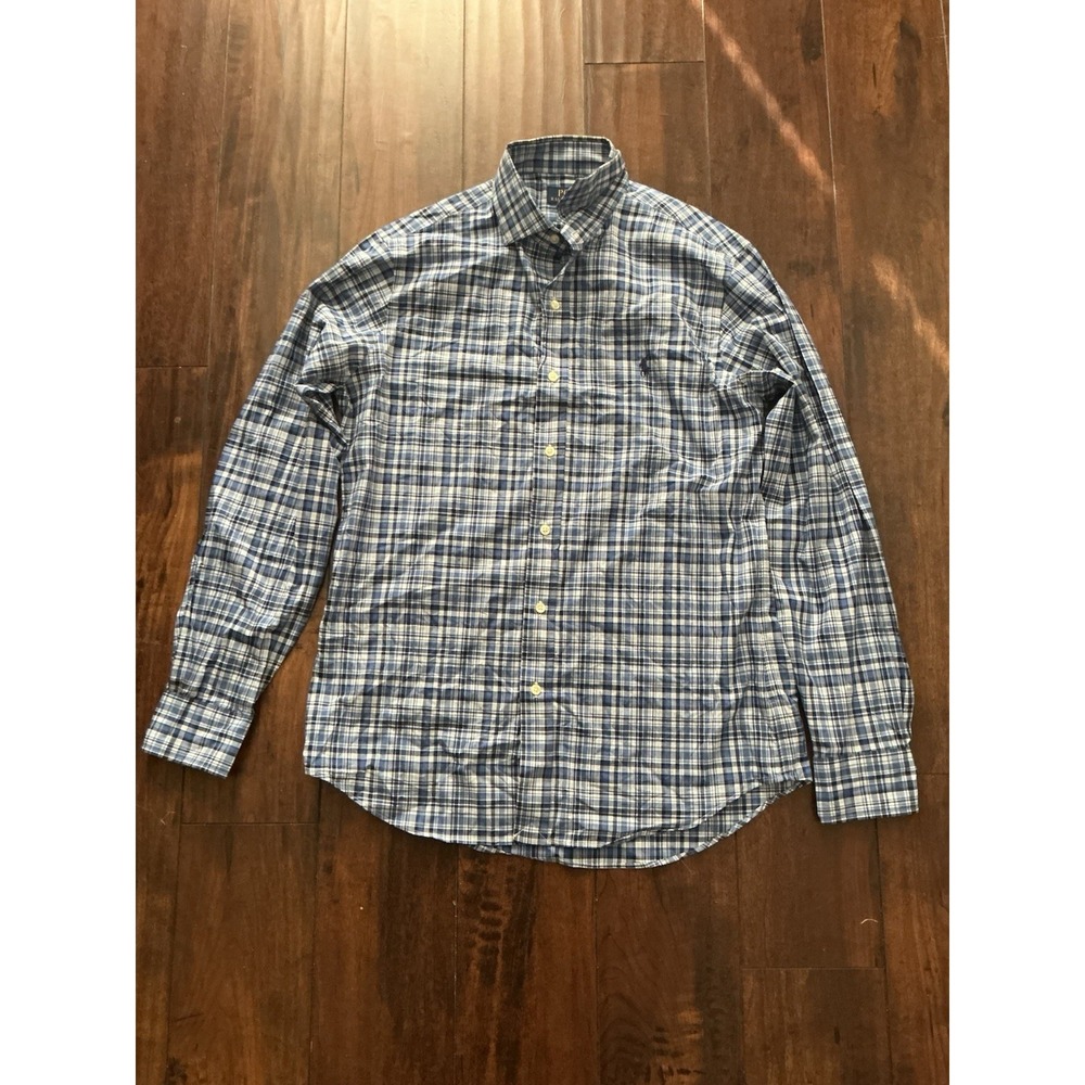 Ralph Lauren White Blue Long Sleeve Plaid Shirt Button Up Classic Fit Sz Large